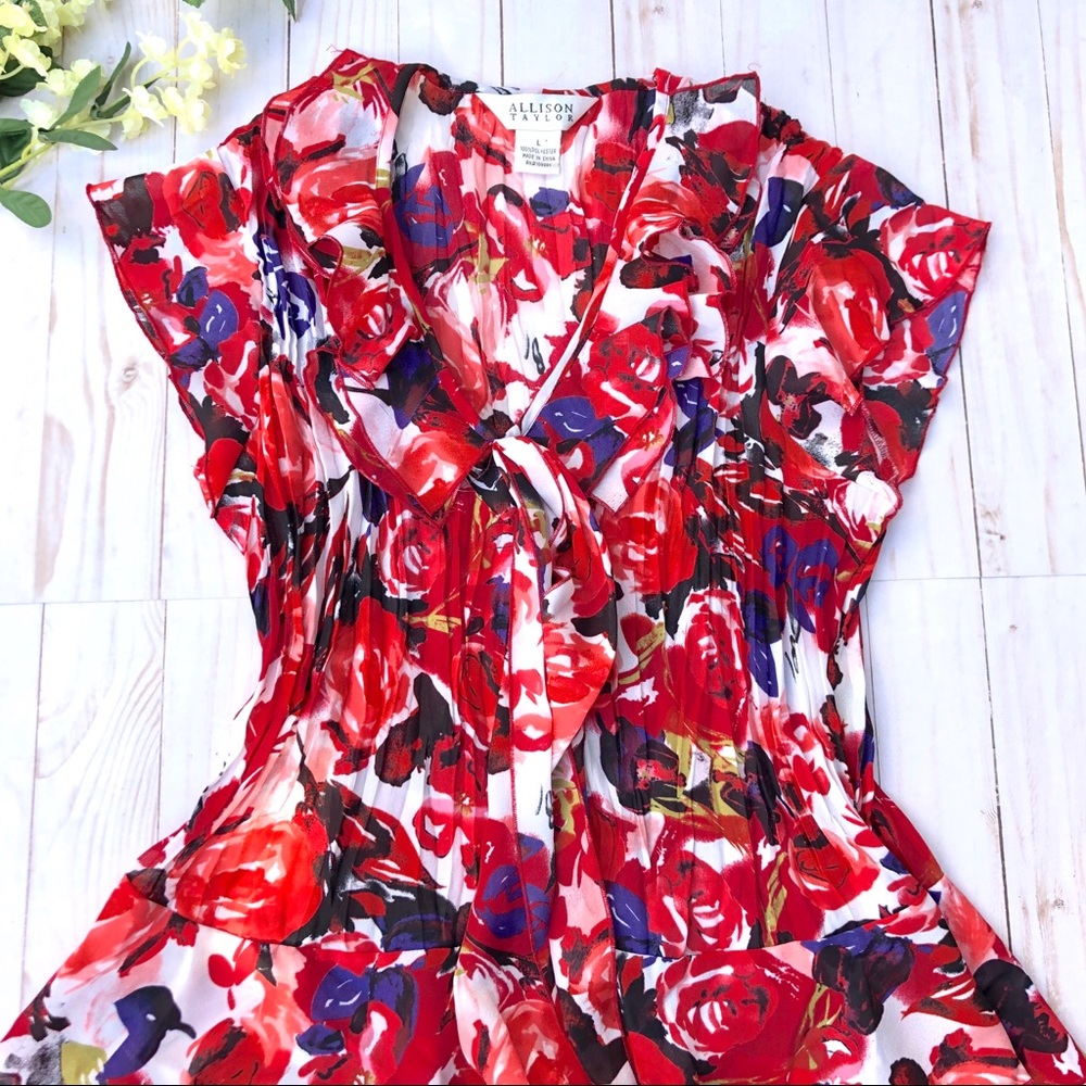 Beautiful Floral Ruffled Peplum Blouse EUC Size L - Picture 5 of 5